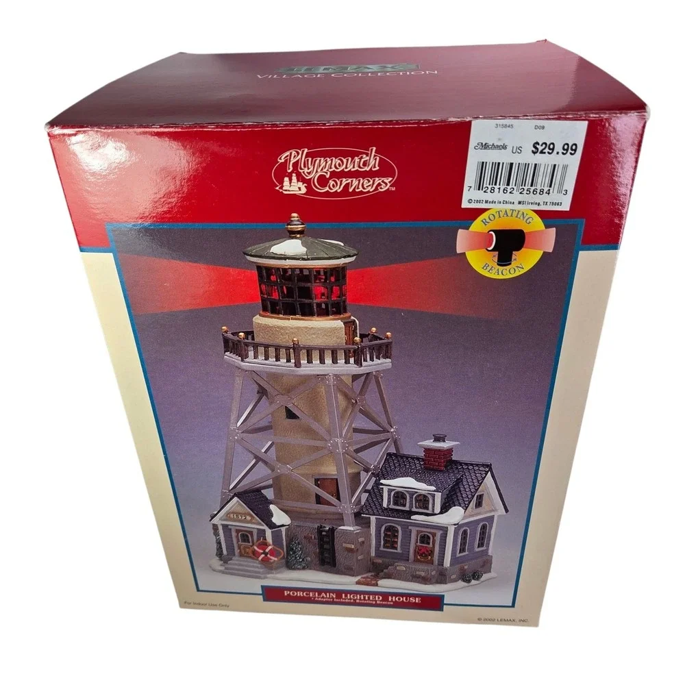 Lemax Lighthouse Christmas Village Rotating Beacon 2002 Nautical Video Boxed Vtg
